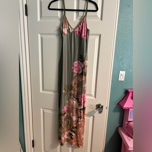 Floral Maxi Dress in Green and Pink